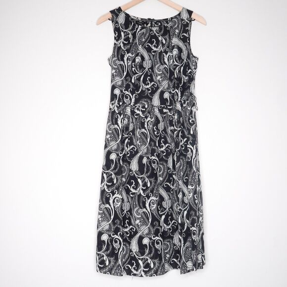 Talbots Womens Sheath Dress 4 Black White Paisley Silk Cotton Sheer Event Brunch - Picture 1 of 10